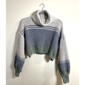 MM by My Michelle Blue White Green Striped Turtleneck Sweater Size XS